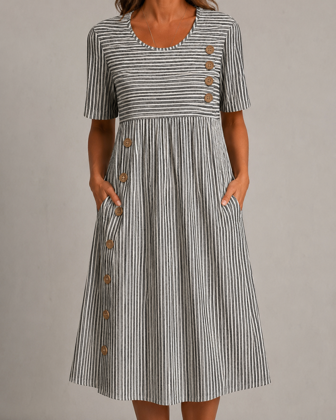 Amabel™ Elegancka Pasiasta Sukienka Midi