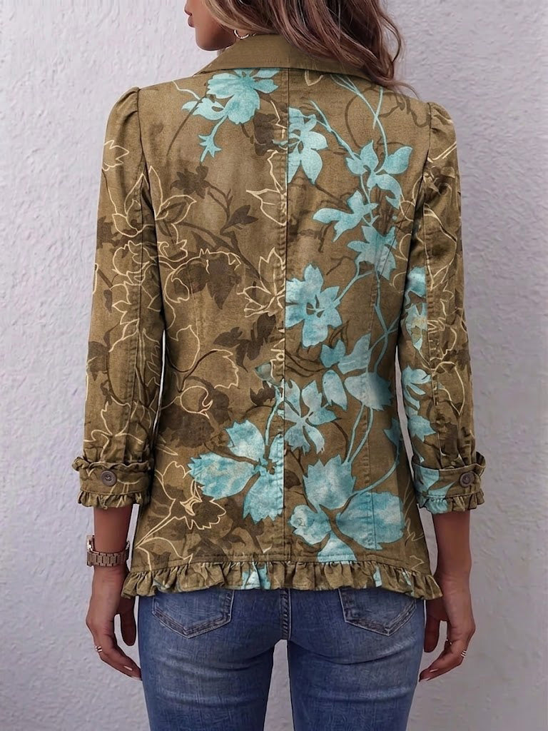 Annette | Kurtka boho vintage z kwiatowym gradientem i falbanami — zdjęcie produktu 2