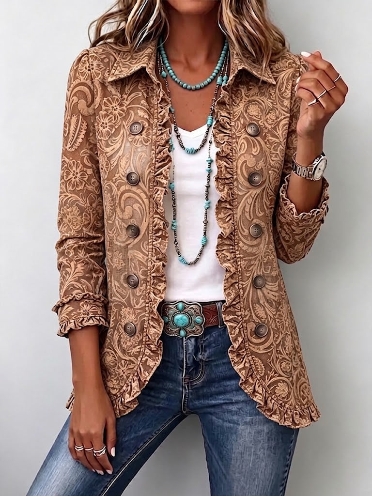 Suzanne | Plisowana kurtka vintage boho w kwiaty — zdjęcie produktu 1