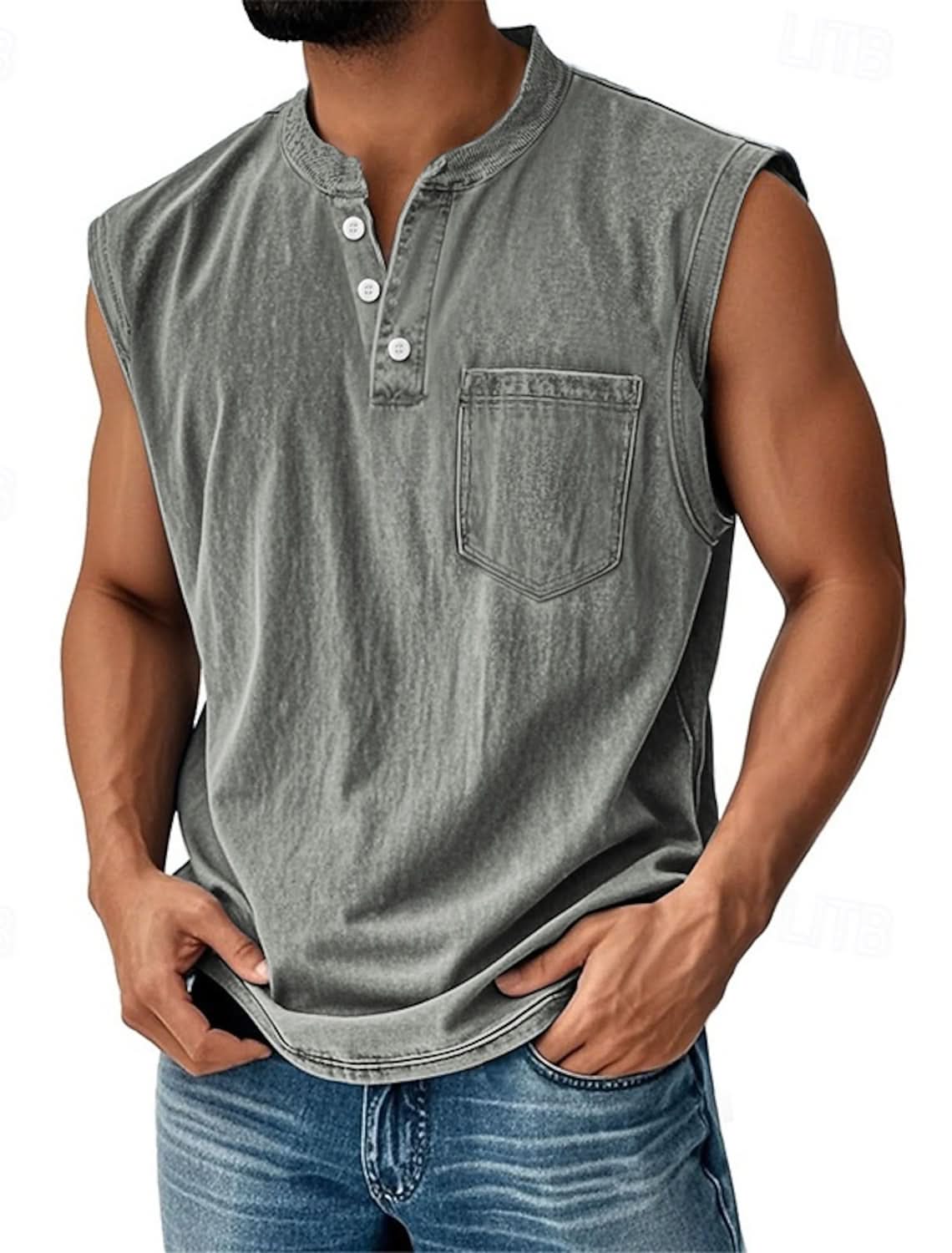 Koszulka bez rękawów TELFORD acid wash typu henley