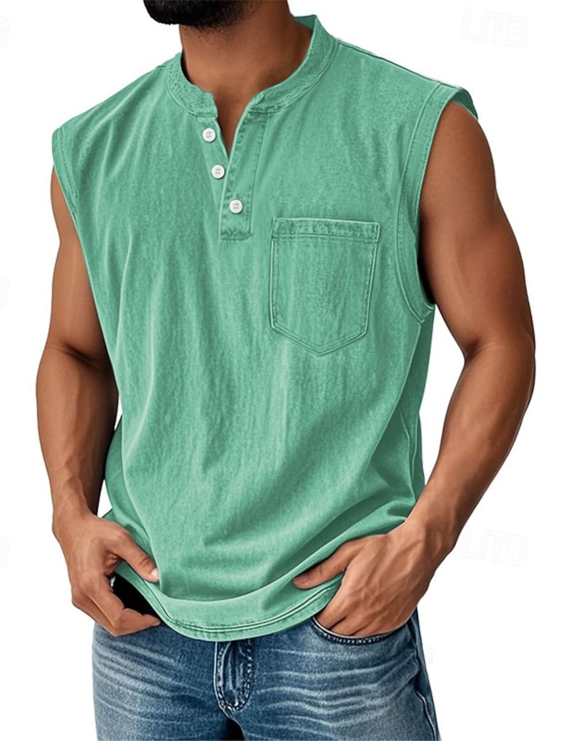 Koszulka bez rękawów TELFORD acid wash typu henley
