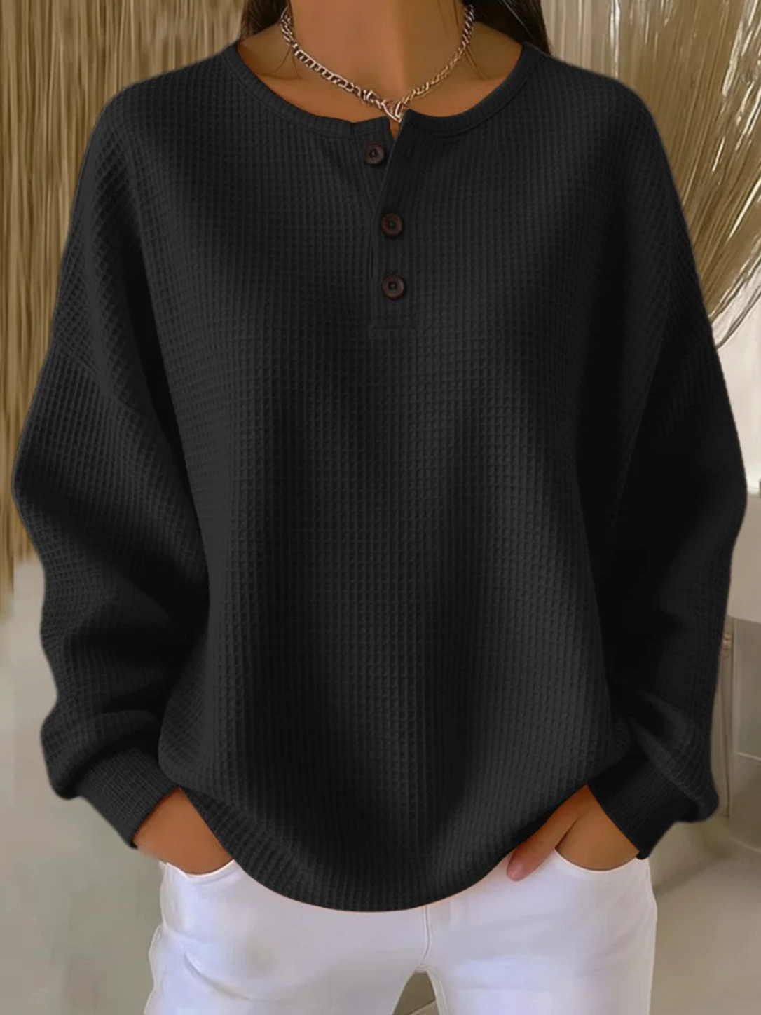 Celina™ Przytulny Henley Sweter