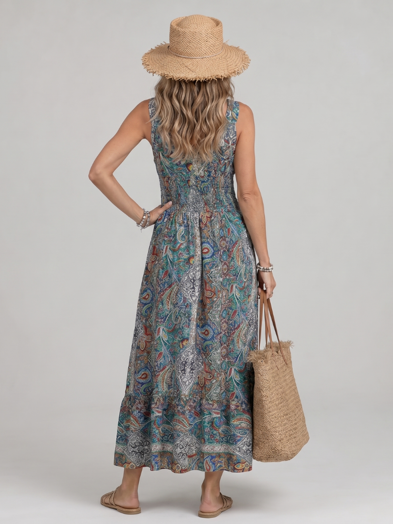 Fiorella™ Elegancka Paisleyowa Sukienka Midi