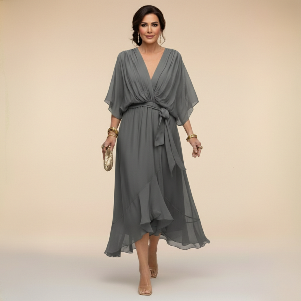 ISABELLA Sukienka z dekoltem w szpic z szyfonu