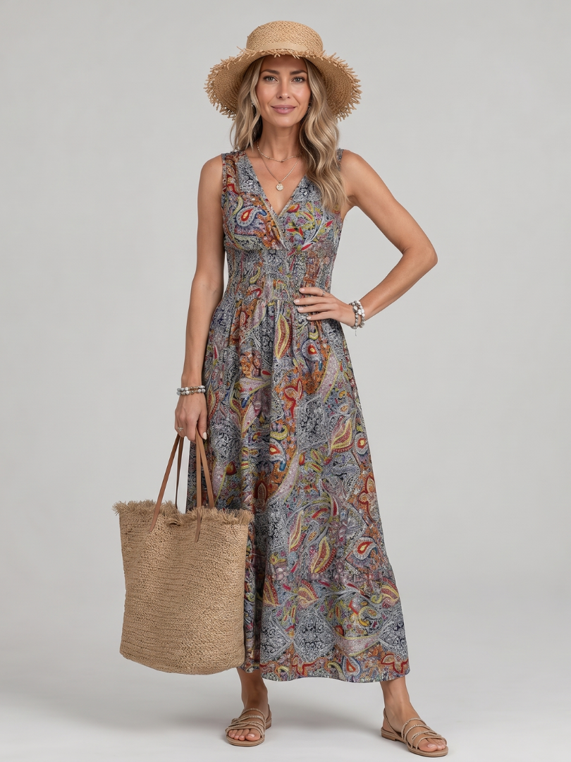 Fiorella™ Elegancka Paisleyowa Sukienka Midi