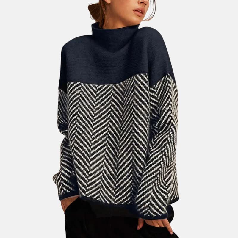 Lila Sweter z Dzianiny w Jodełkę
