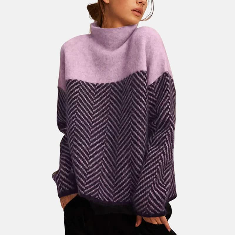 Lila Sweter z Dzianiny w Jodełkę