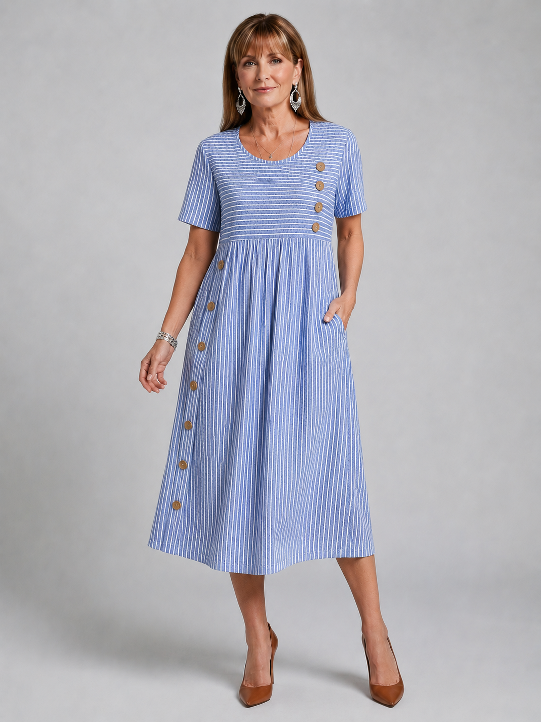 Amabel™ Elegancka Pasiasta Sukienka Midi