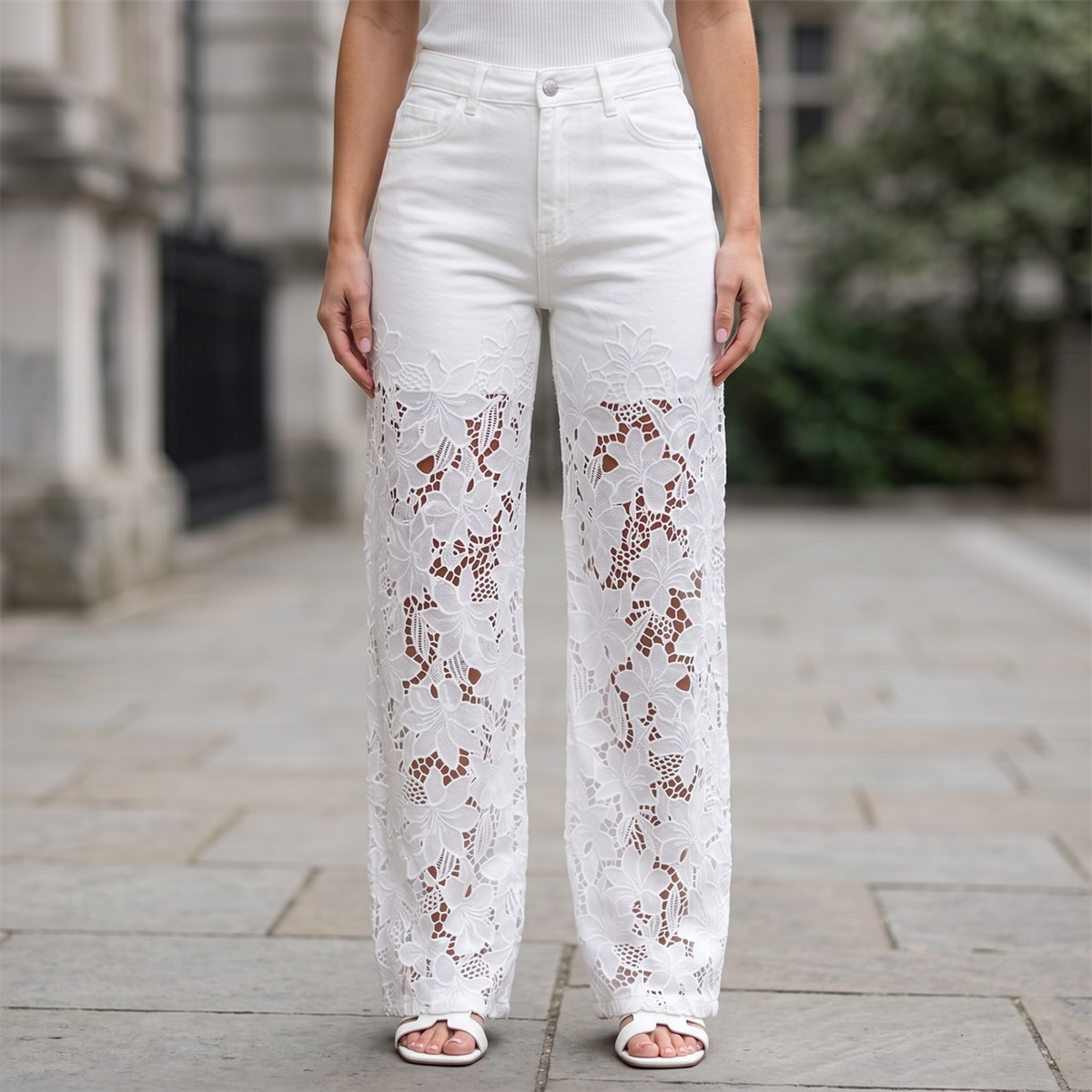 ALDERSLEY Jeans Patchwork z Panelami z Koronki