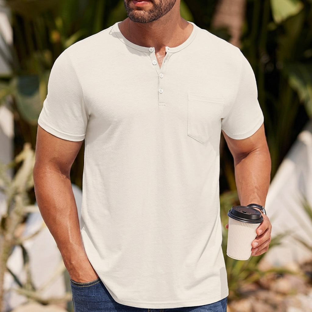 HATHERSBY T-SHIRT HENLEY Z KIESZONKĄ