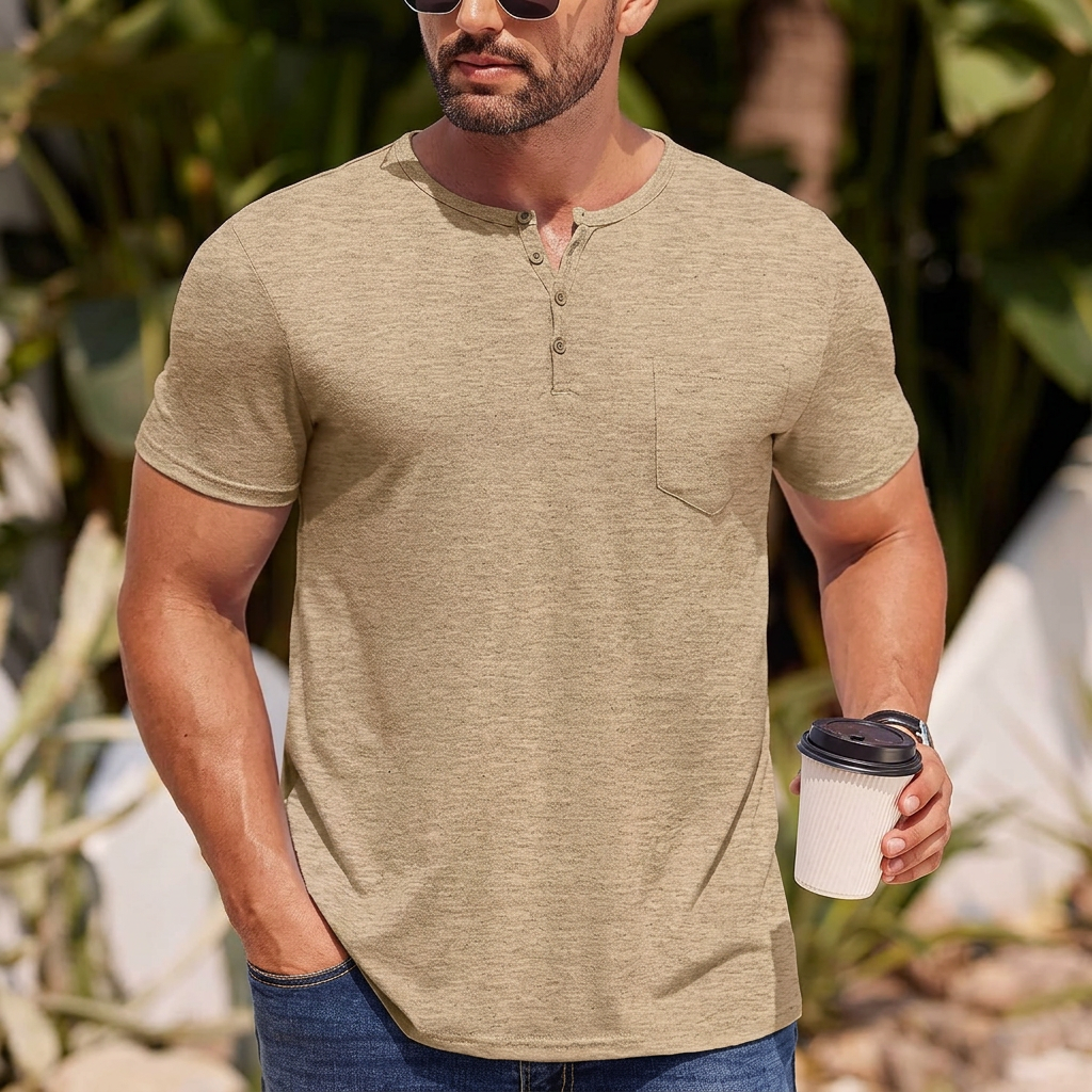 HATHERSBY T-SHIRT HENLEY Z KIESZONKĄ