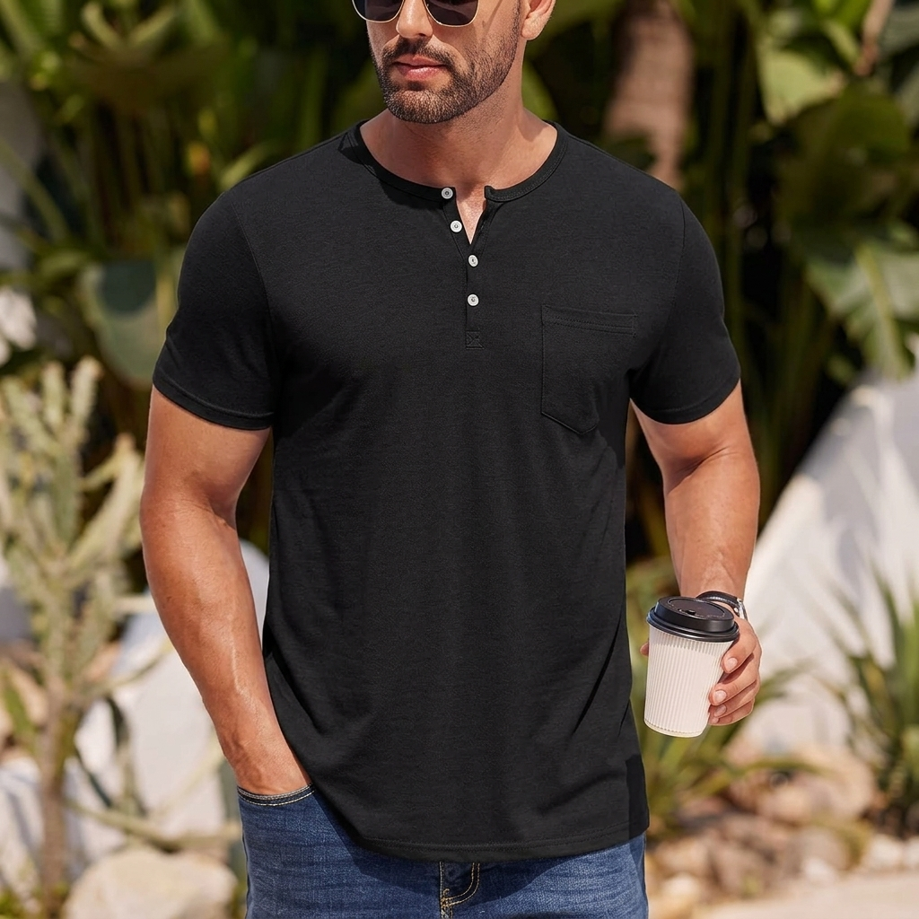 HATHERSBY T-SHIRT HENLEY Z KIESZONKĄ