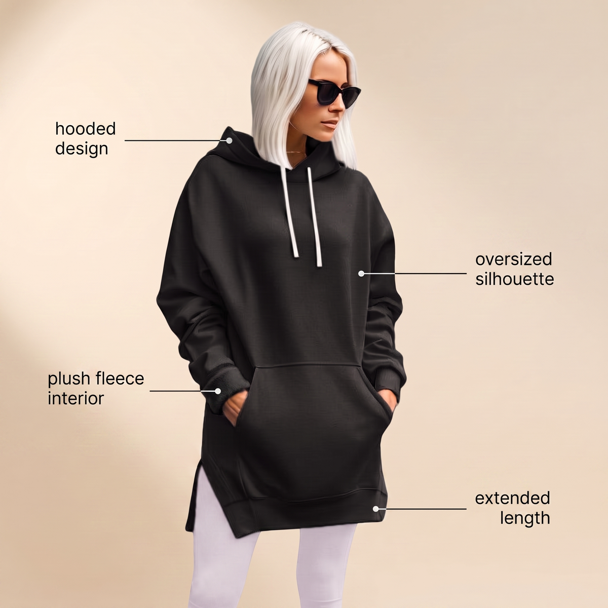 Avelmere – sukienka dresowa z miękkiej tkaniny typu fleece z kapturem