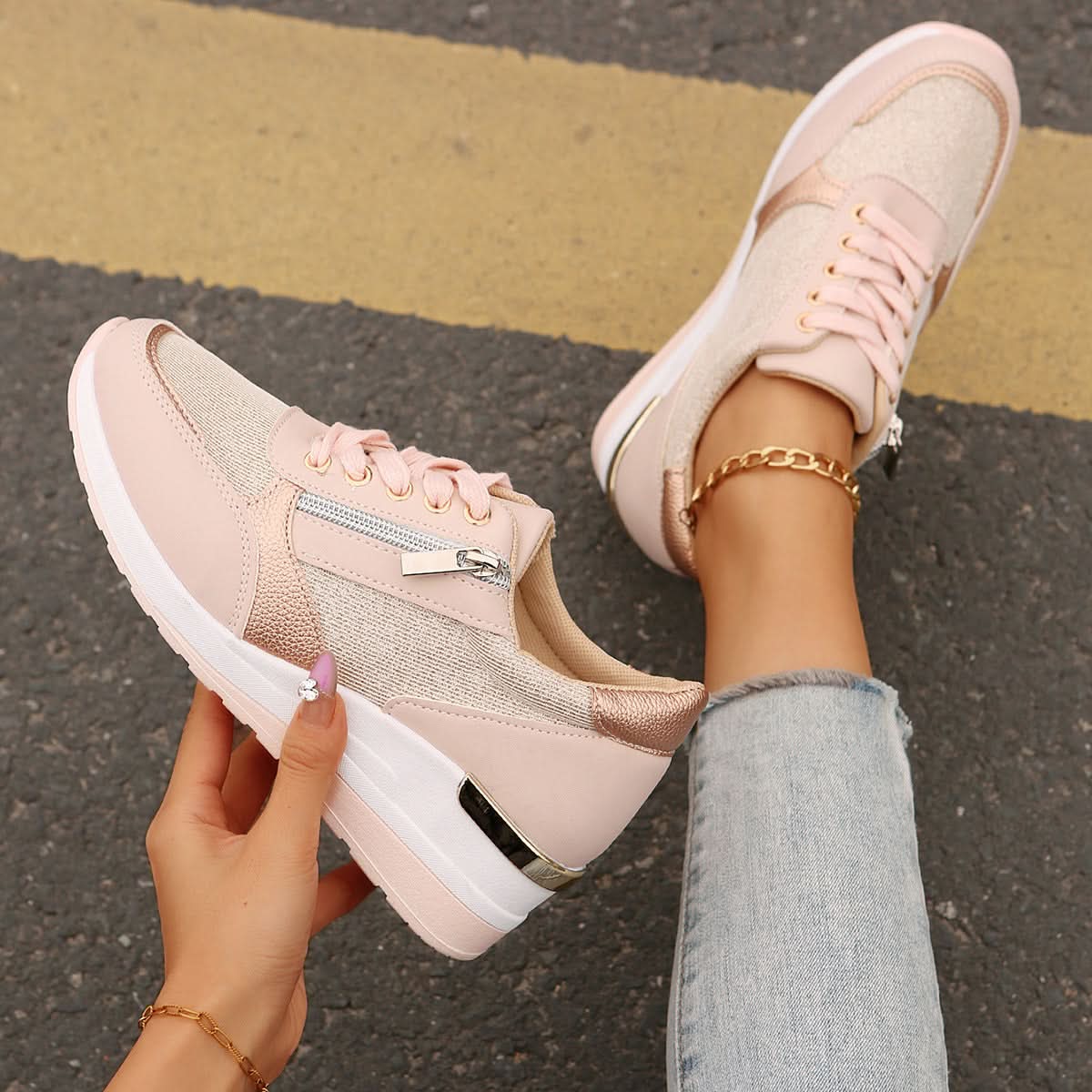 AMELIA półsportowe sneakersy na podwyższonej podeszwie