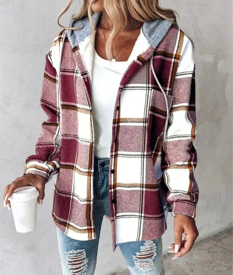 HIGHLAND PLAID PŁASZCZ Z KAPTUREM