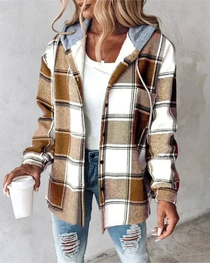 HIGHLAND PLAID PŁASZCZ Z KAPTUREM