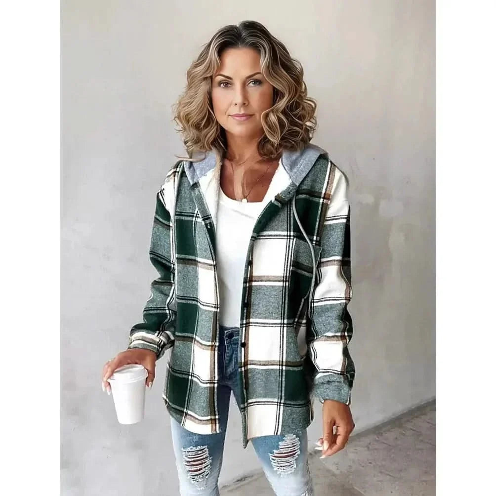 HIGHLAND PLAID PŁASZCZ Z KAPTUREM