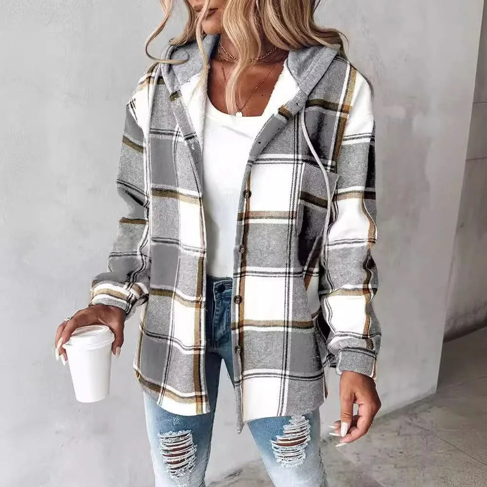 HIGHLAND PLAID PŁASZCZ Z KAPTUREM