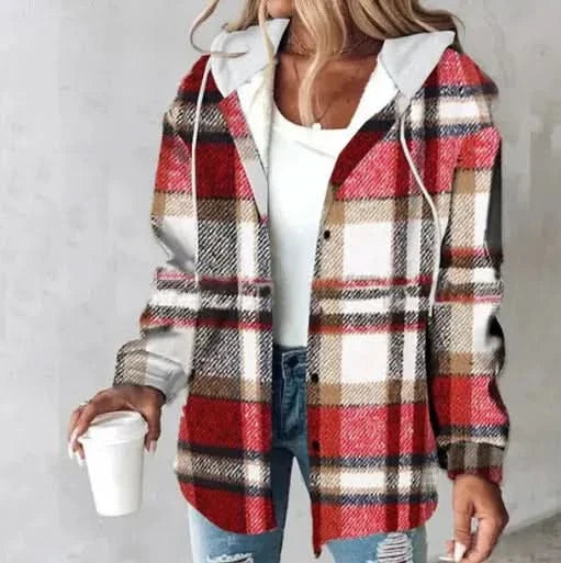 HIGHLAND PLAID PŁASZCZ Z KAPTUREM