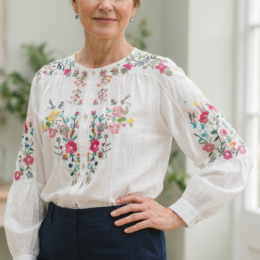 TAMSIN KOSZULA Z HAFTEM KWIATOWYM Z LNU