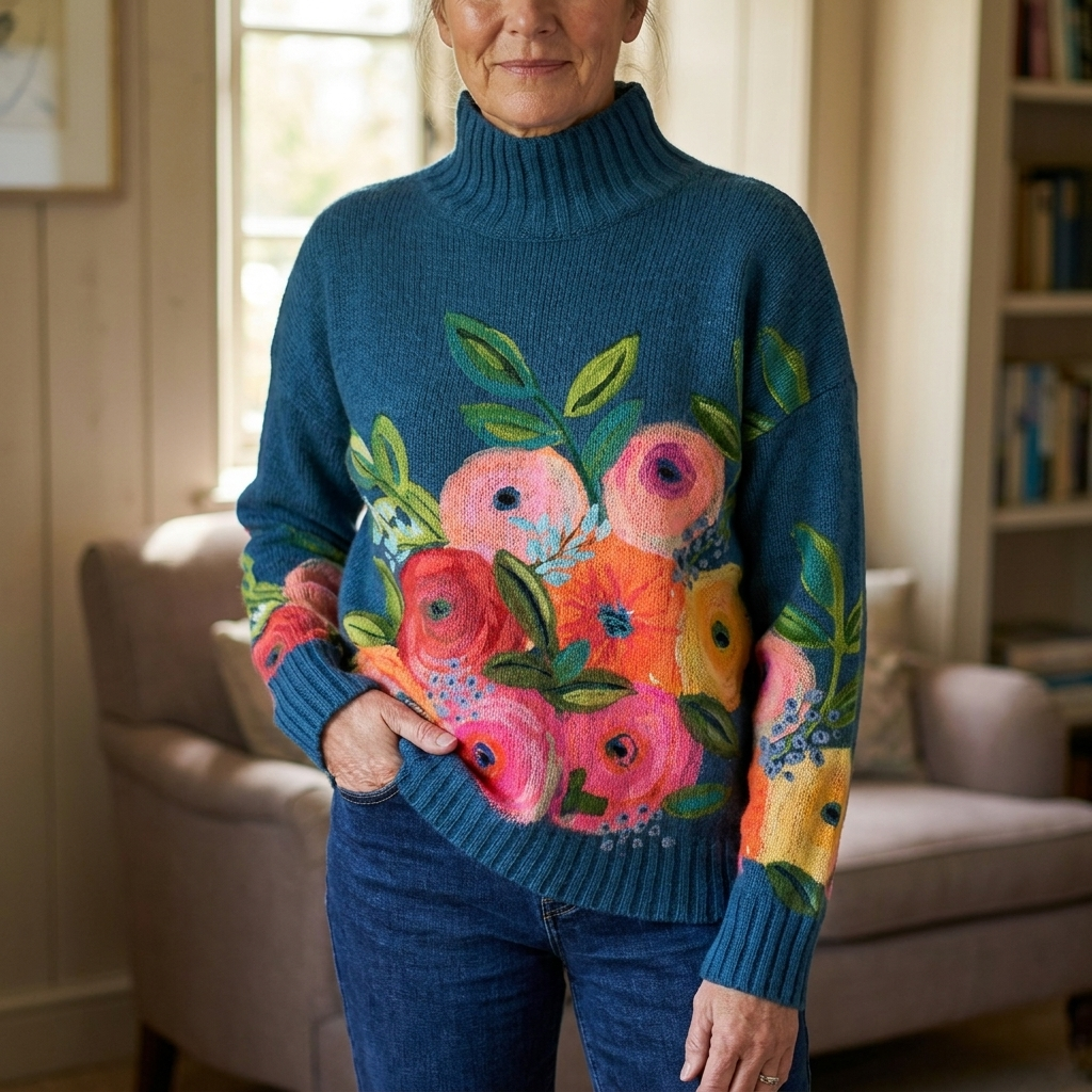 Sweter z golfem Daphne w kwiatowy wzór