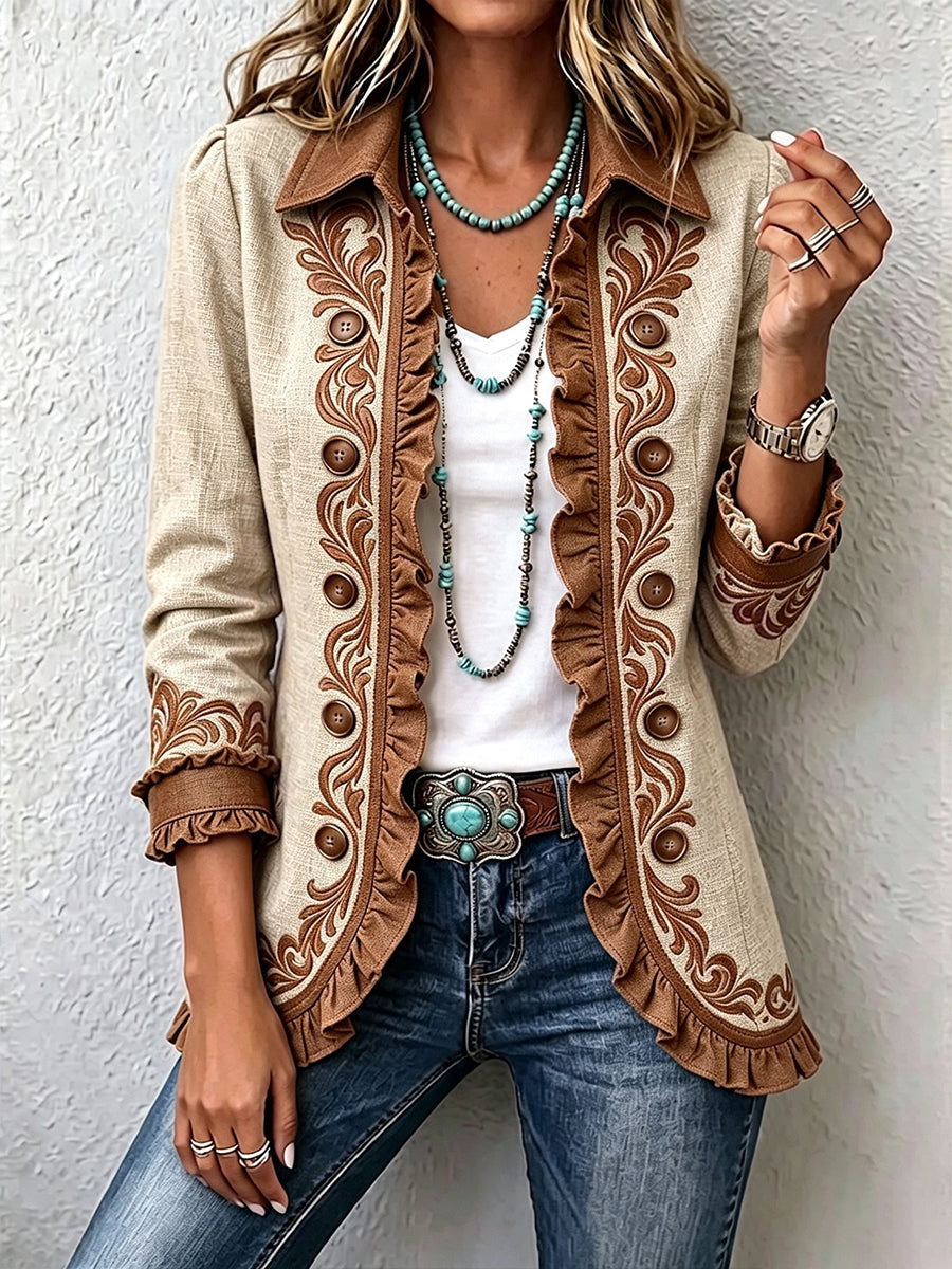 Isabelle | Plisowana kurtka vintage boho w kwiaty — zdjęcie produktu 1