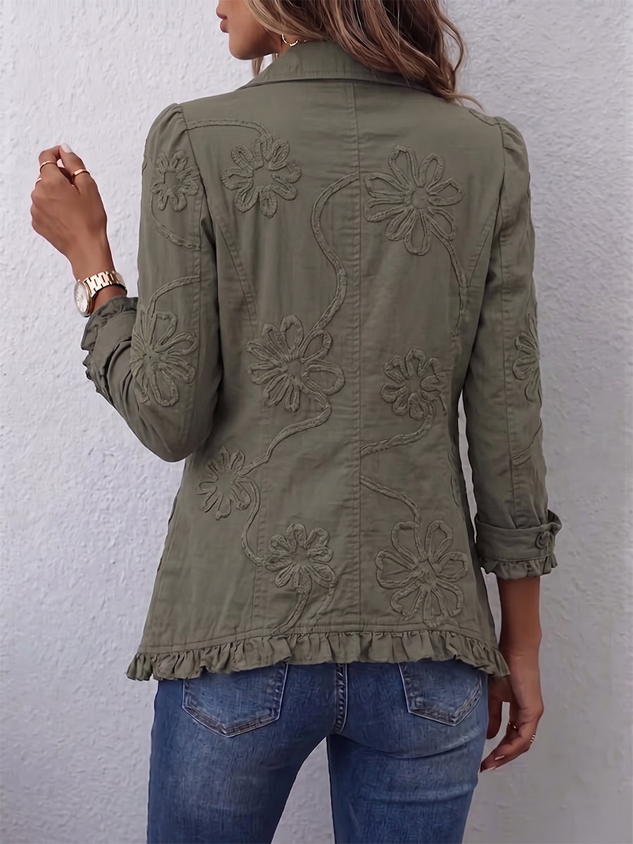 Lisette | Kurtka utility boho-chic z kwiatowym haftem i falbanami — zdjęcie produktu 2