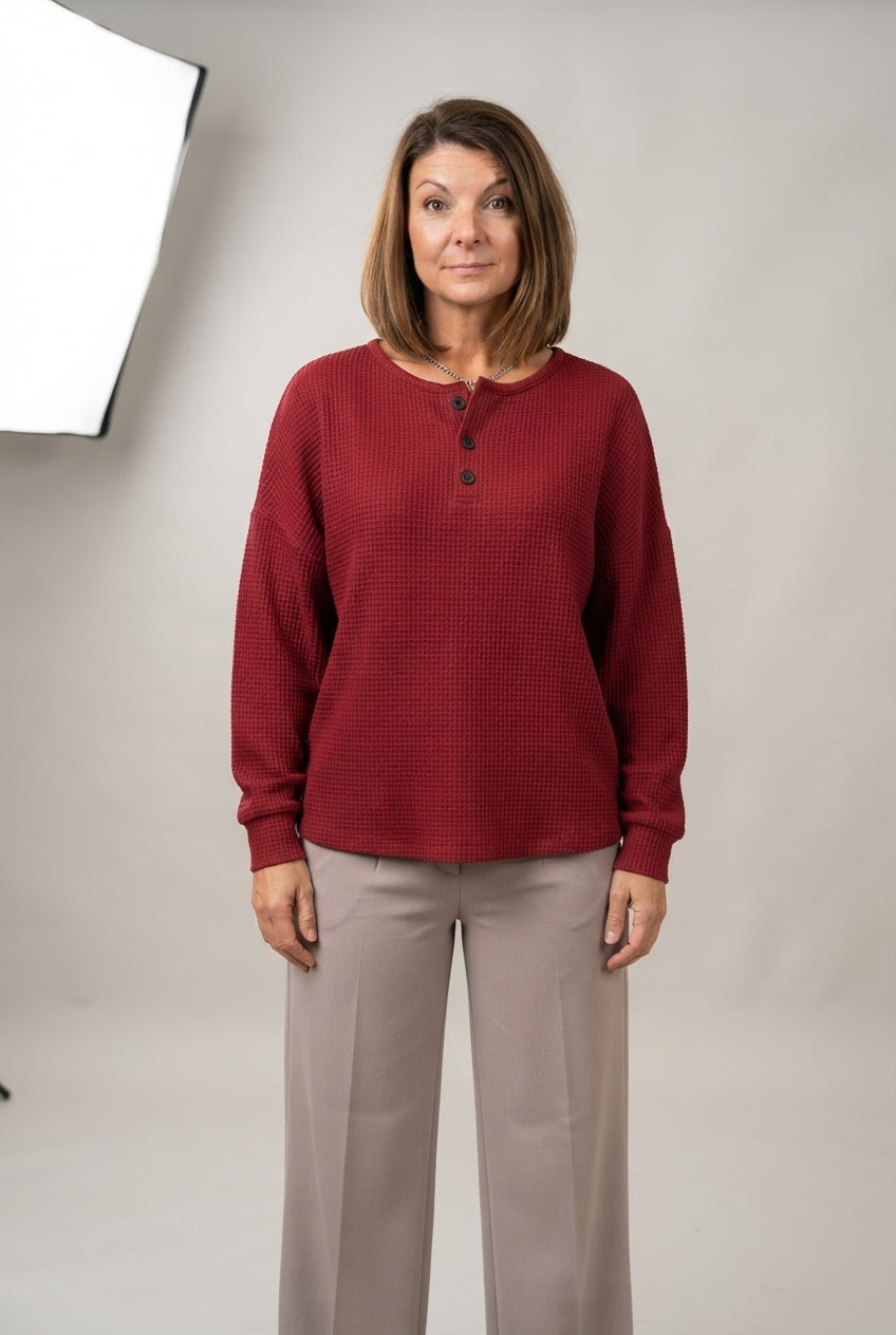 Celina™ Przytulny Henley Sweter