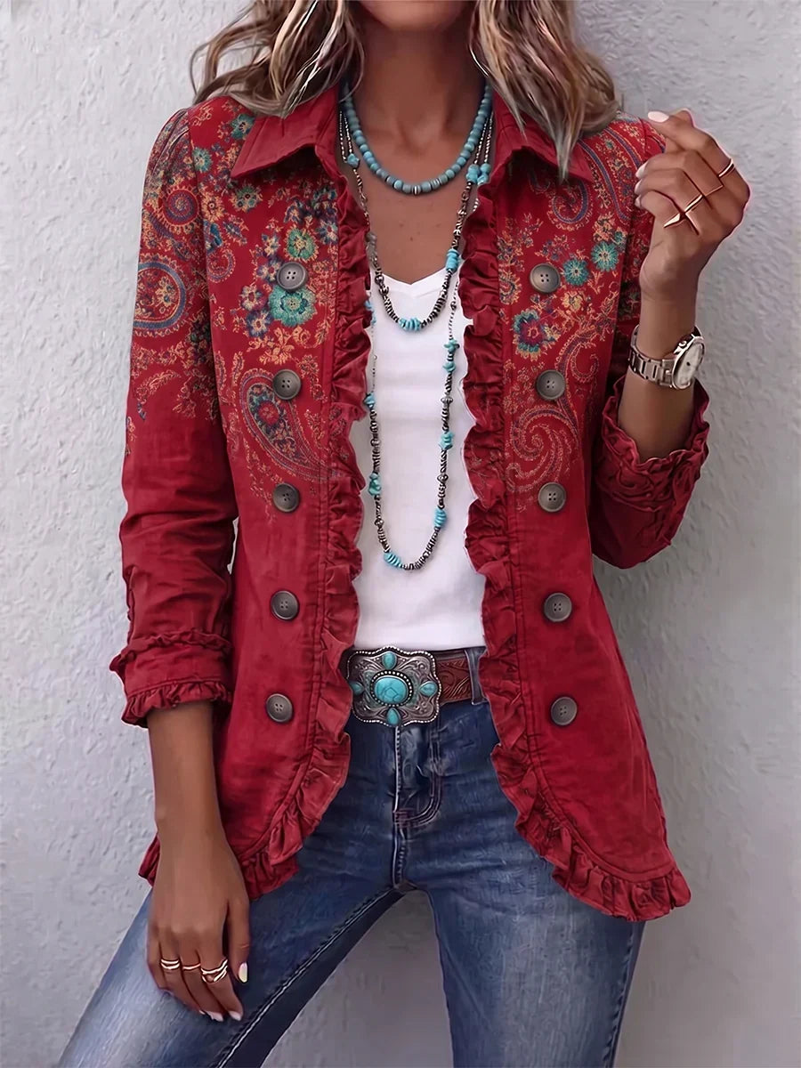 Sylvie | Kurtka boho we wzór paisley z falbanami — zdjęcie produktu 1
